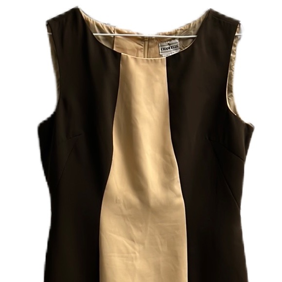 Chancelle, Block Color, U-Neckline, Sleeveless, Slit in back Dress, Brown/Tan,12 - Picture 3 of 10